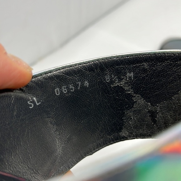 Stuart Weitzman Sz 8.5 MySlide Metallic Specchio Heel Sandal Silver Pewter - Picture 12 of 15